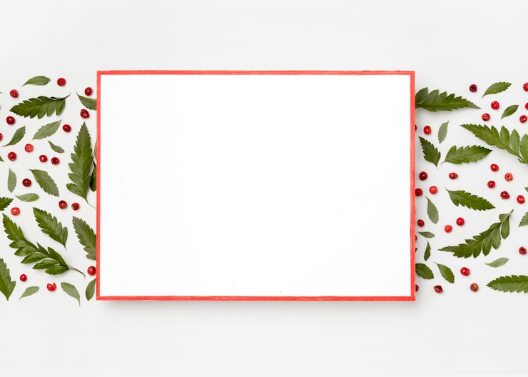 Gratis Foto bovenaanzicht wit frame omgeven door groene bladeren