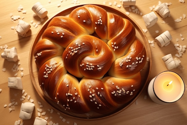 Gratis foto bovenbeeld challah schotel voor hanukkah