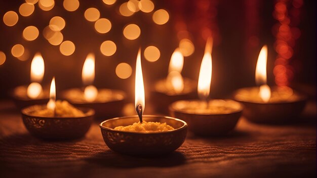 Gratis foto brandende diya-lampen voor diwali festival selectieve focus