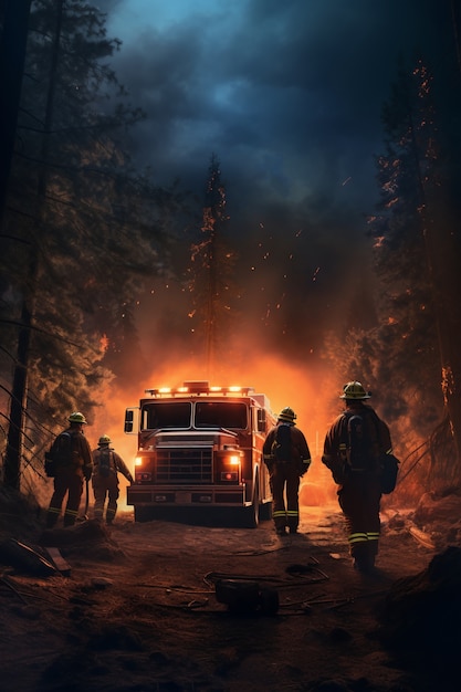 Brandweermannen helpen bij bosbranden in de natuur