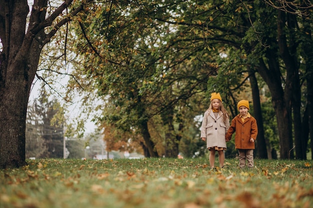 Broer en zus samen plezier in park