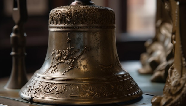 Bronzen tafelbel oude cultuur sierlijke decoratie religieuze traditie gegenereerd door ai