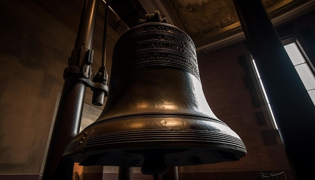 Gratis foto bronzen tafelbel symboliseert spiritualiteit en religiegeschiedenis gegenereerd door ai