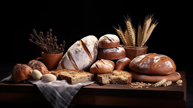 Broodassortiment op de zwarte tafel