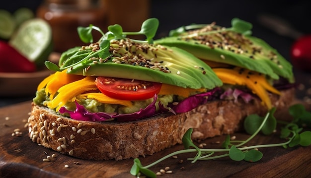 Broodje gegrild rundvlees op ciabatta met avocado gegenereerd door AI