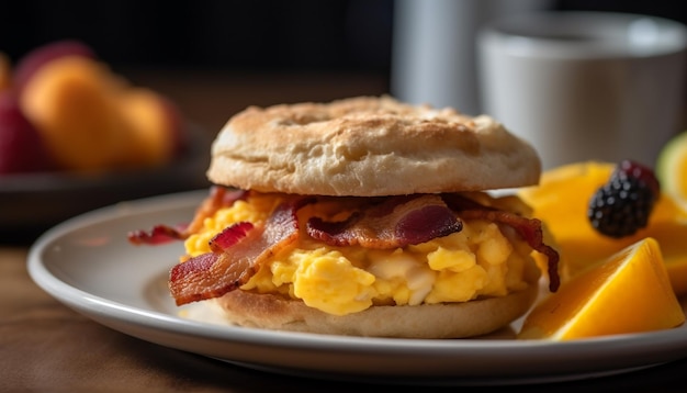 Gratis foto broodje gegrild vlees op houten plaat klaar om te eten gegenereerd door ai