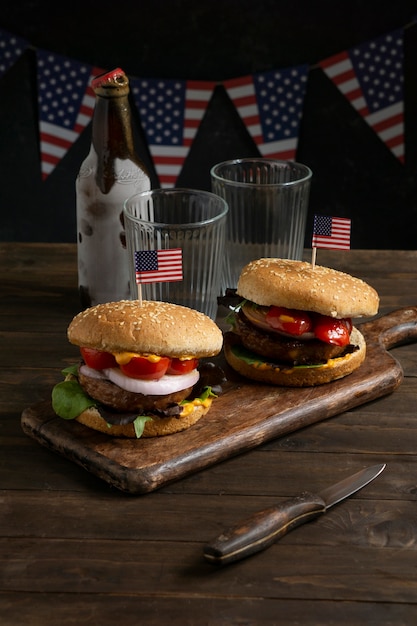 Gratis foto burgers met usa flag-assortiment