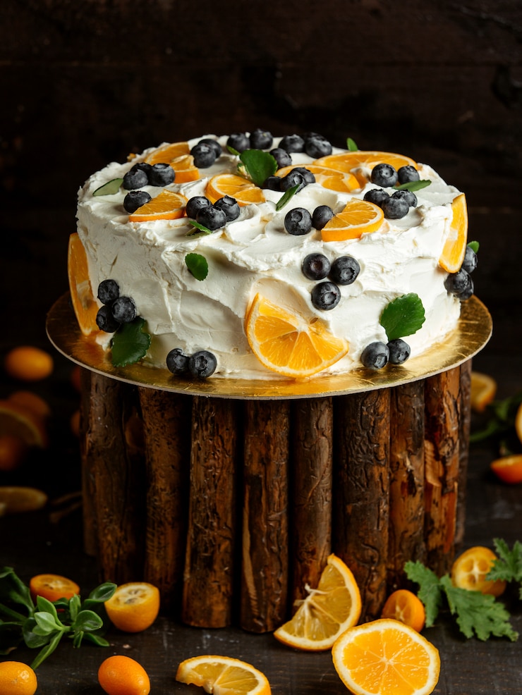 Gratis Foto cake met crème bosbes en citroen