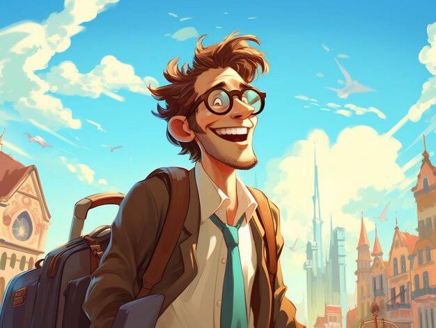 Cartoon-achtige personages die reizen.