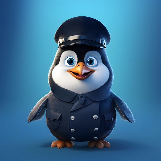 Cartoon geanimeerde pinguïn met politieagentenoutfit