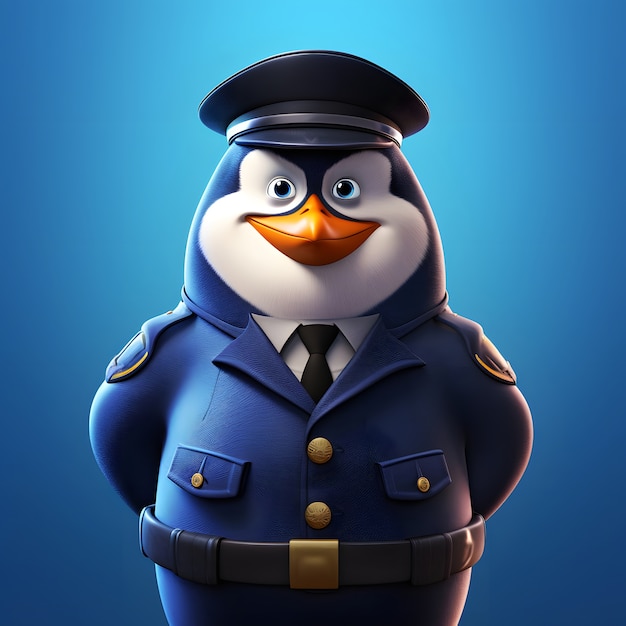 Cartoon geanimeerde pinguïn met politieagentenoutfit