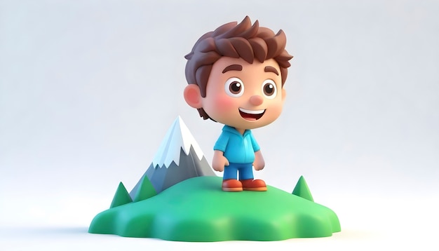 Gratis foto cartoon jongen personage op een berg