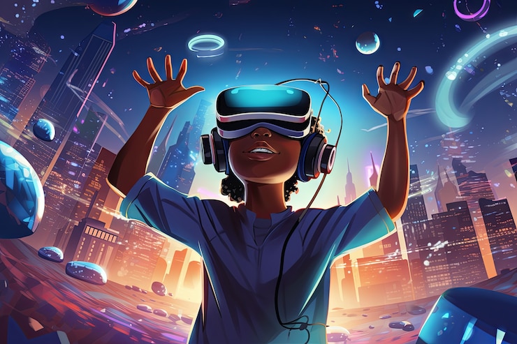 Gratis Foto cartoon man met een vr bril.