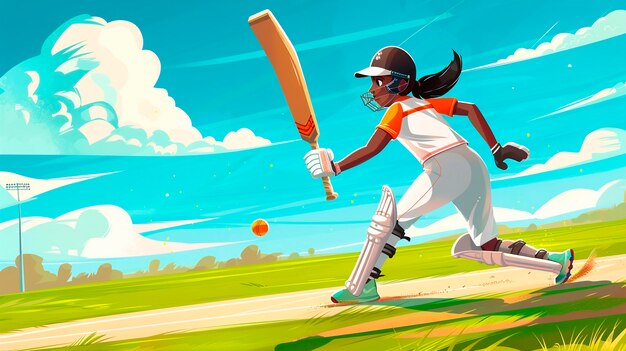 Gratis foto cartoon personage speelt cricket op het veld