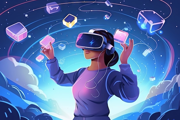 Gratis foto cartoonvrouw met een vr-bril.