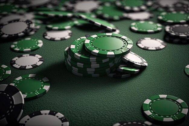 Casinofiches op groen tafeloppervlak Ai generatief