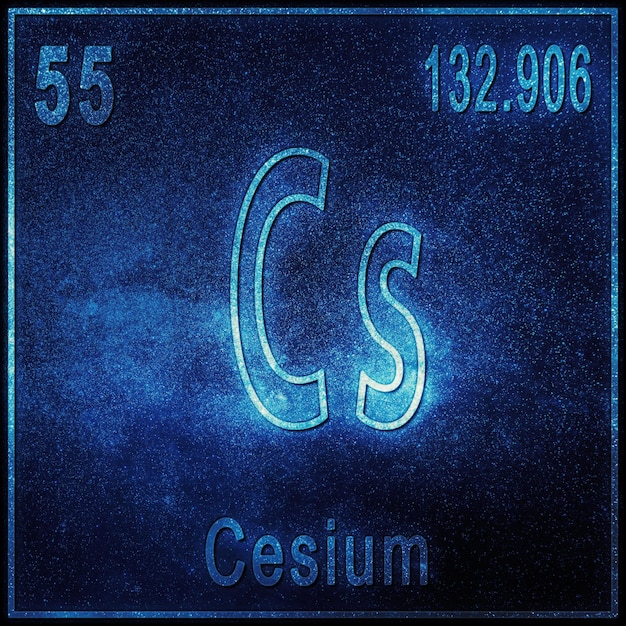 Cesium scheikundig element, bord met atoomnummer en atoomgewicht, periodiek systeemelement