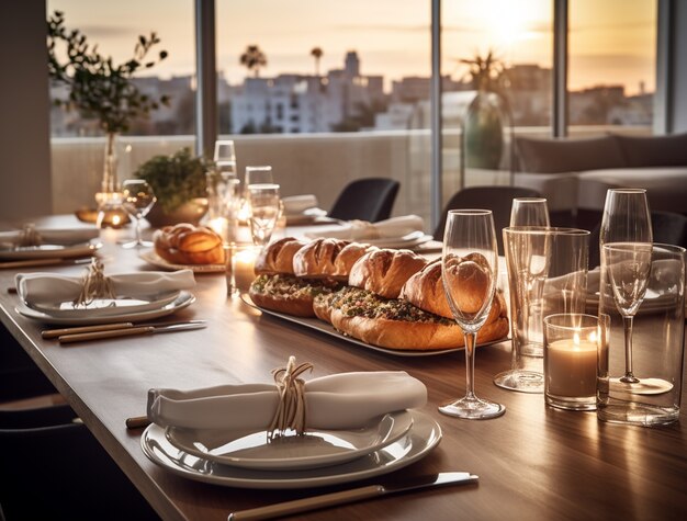 Challah gerecht voor Hanukkah op tafel