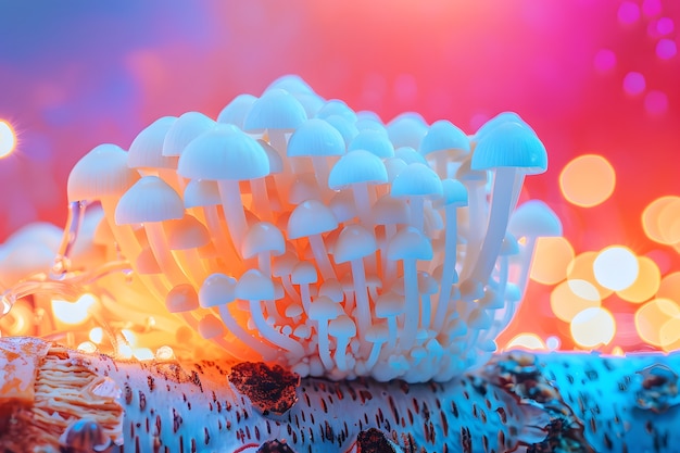 Gratis foto champignons gezien met intense felgekleurde lichten