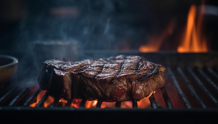Gratis Foto char gegrilde steak gloeiende vlammen klaar om te eten gegenereerd door ai