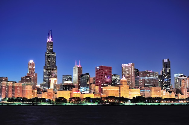 Chicago skyline bij zonsondergang