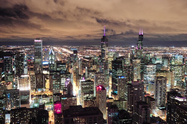 Chicago Urban luchtfoto in de schemering