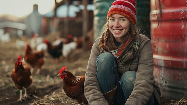 Chicken farm scène met pluimvee en mensen