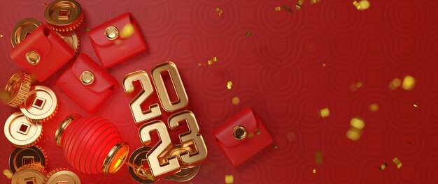 Chinees nieuw jaar 2023 achtergrond 3d illustratie