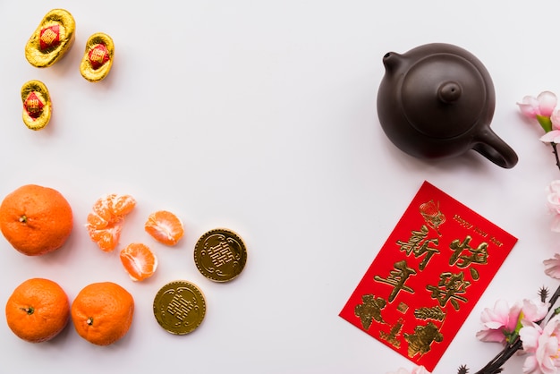 Chinees nieuw jaarconcept met theepot