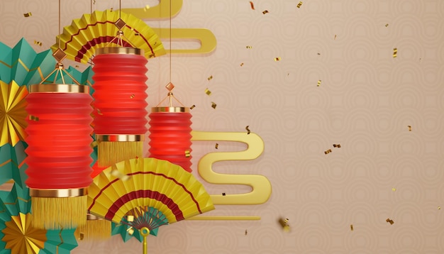 Chinese nieuwjaars achtergrond met lampen 3d illustratie