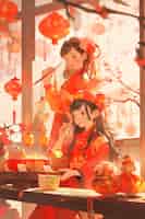 Gratis foto chinese nieuwjaarsviering in anime-stijl