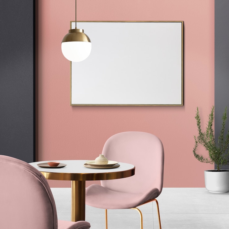 Gratis Foto chique luxe authentieke eetkamer interieurontwerp met leeg fotoram
