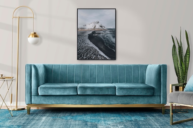 Gratis foto chique moderne luxe esthetiek stijl woonkamer in blauwe tint