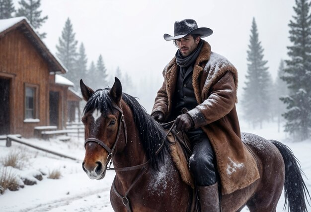 Gratis foto cinematografisch portret van een amerikaanse cowboy in het westen met een hoed