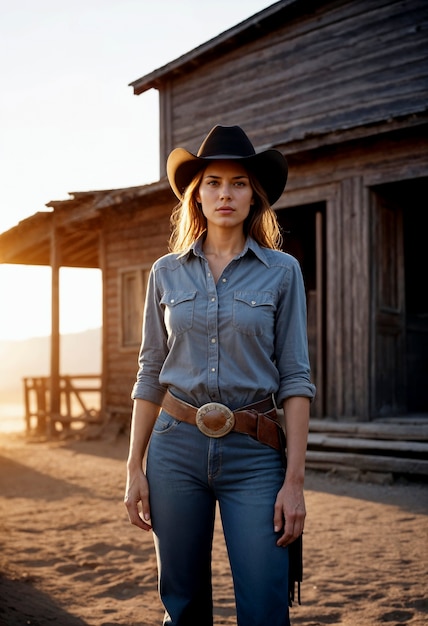 Cinematografisch portret van een Amerikaanse cowboy in het westen met een hoed