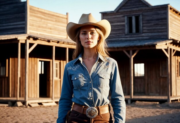Cinematografisch portret van een Amerikaanse cowboy in het westen met een hoed