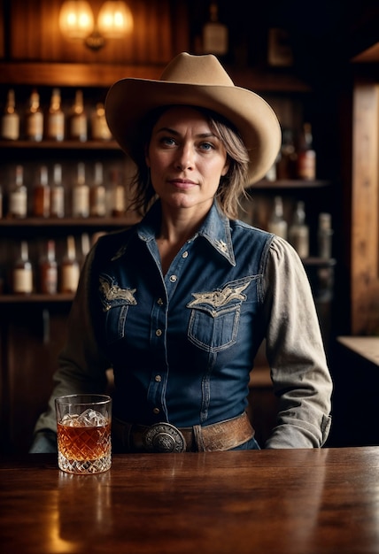 Gratis foto cinematografisch portret van een amerikaanse cowboy in het westen met een hoed