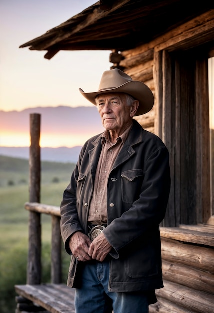 Gratis foto cinematografisch portret van een amerikaanse cowboy in het westen met een hoed