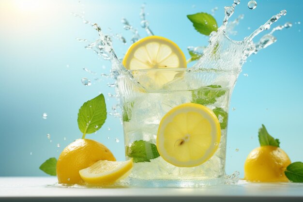 Citroen plakjes splash limonade versheid close-ups