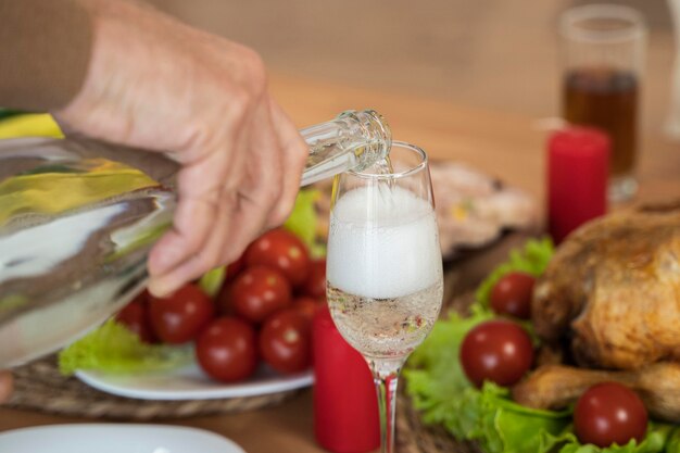 Close-up beeld van champagne en glas