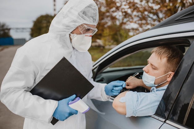 Close-up drive in coronavirus-test