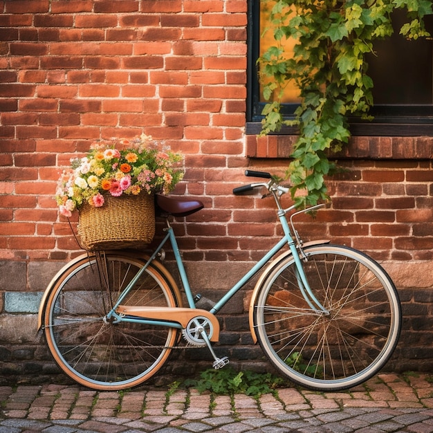 Gratis foto close-up fiets met bloemen in mand