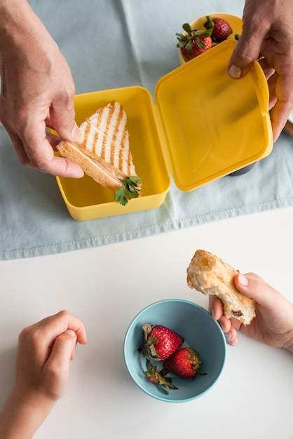 Close-up handen met sandwich