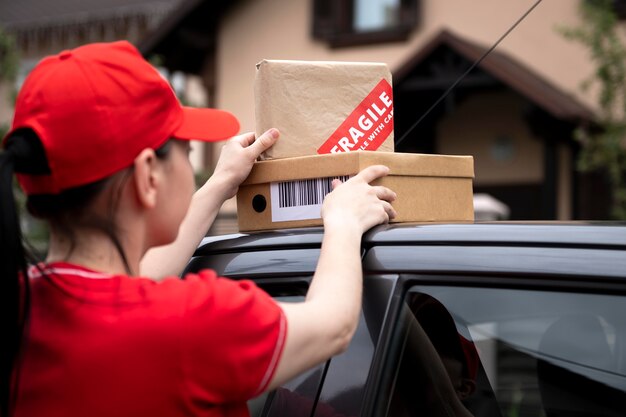 Close-up levering vrouw met pack