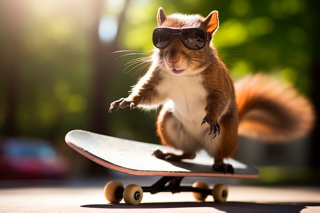 Gratis foto close-up op eekhoorn op skateboard