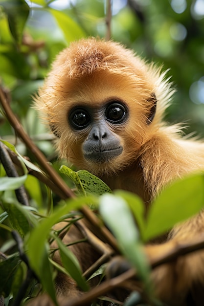 Close-up op gibbon in de natuur