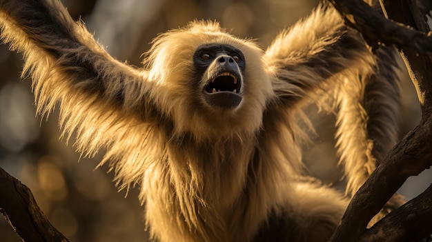 Close-up op gibbon in de natuur