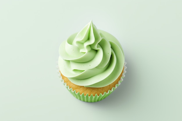 Gratis foto close-up op groene slagroom cupcake