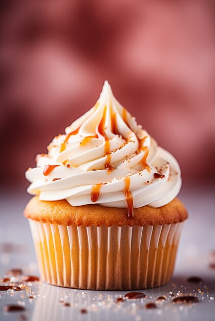 Close-up op karamelglazuur cupcake