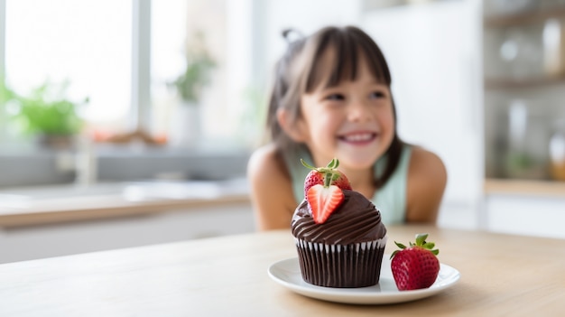 Gratis foto close-up op meisje met heerlijke cupcake